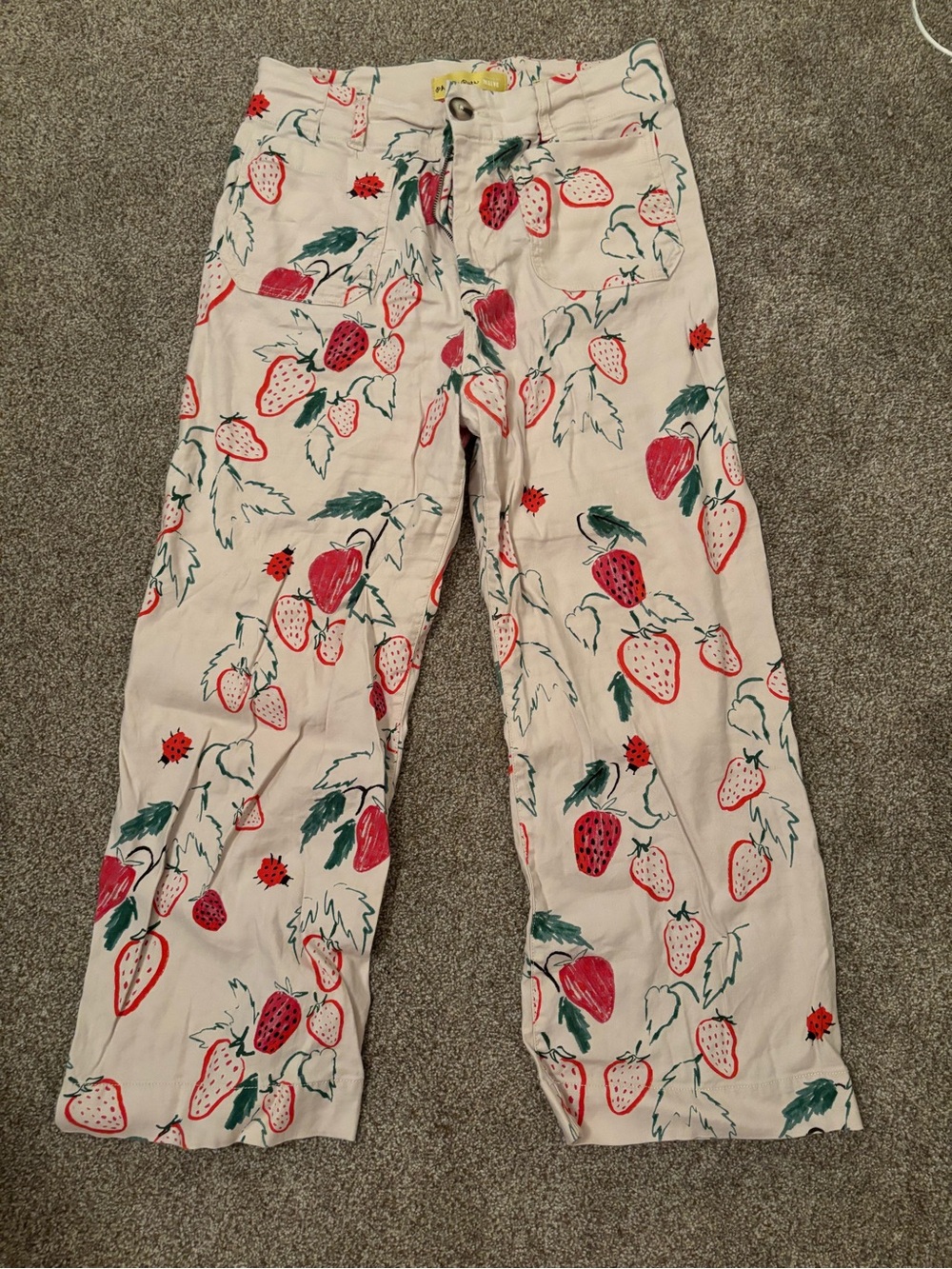 Maeve Strawberry-Print Pants in Pink, Red & Green
